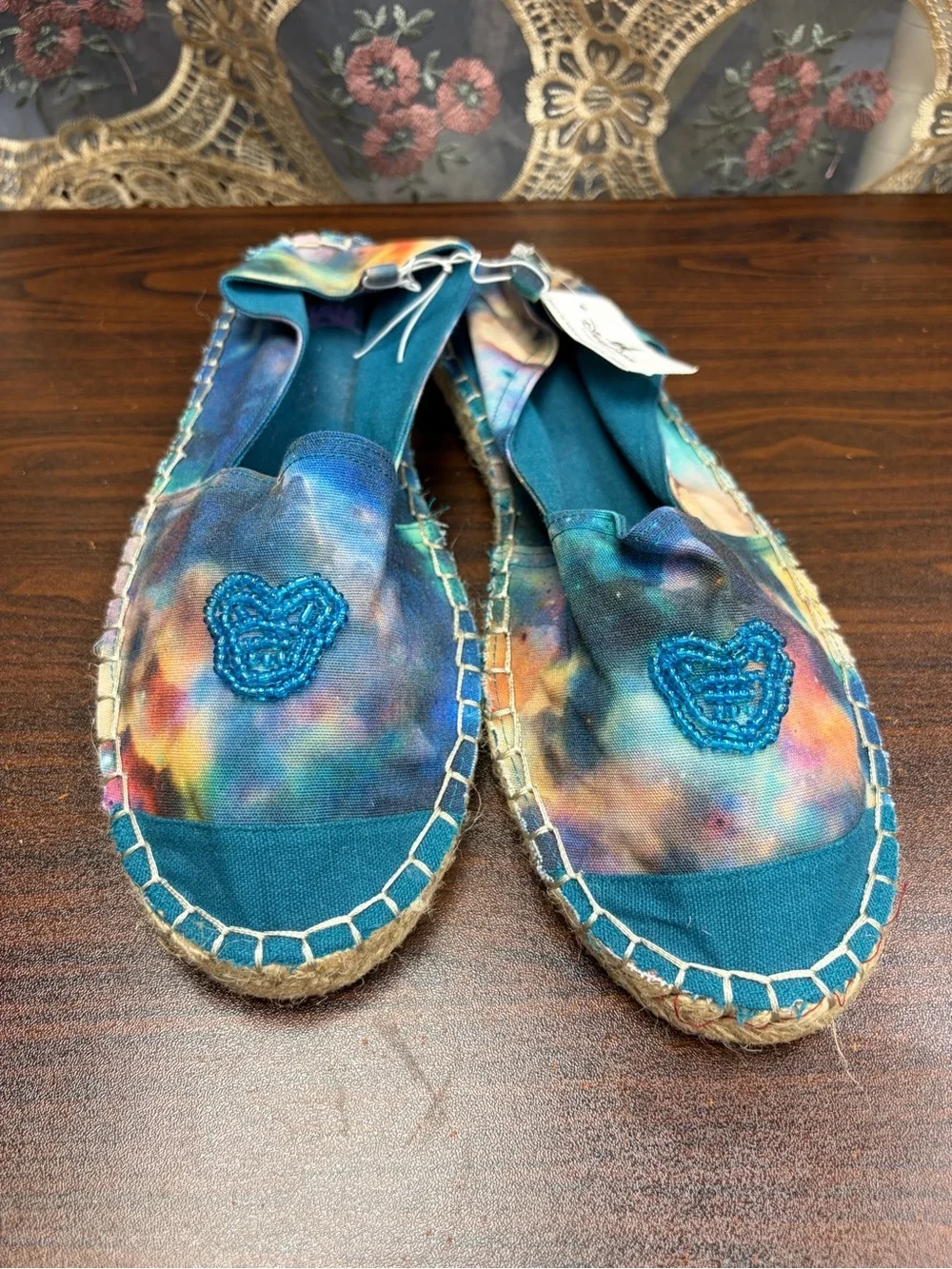 Disney Parks Colorful Tie-Dye Espadrille Flats with Beaded Mickey
